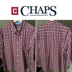 Chaps Men’s L/S Maroon/white Plaid Button Up Size L